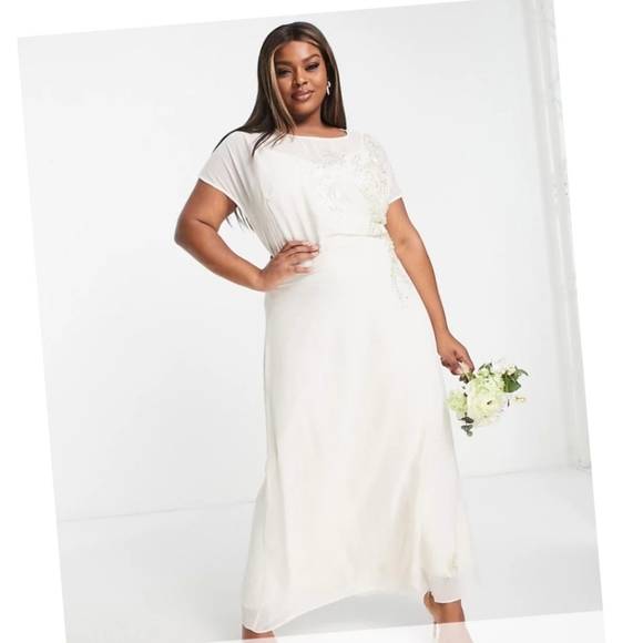 HOPE & IVY | Tie-Back Embroidered Maxi Wedding Dress in Ivory sz 14 - Picture 13 of 16